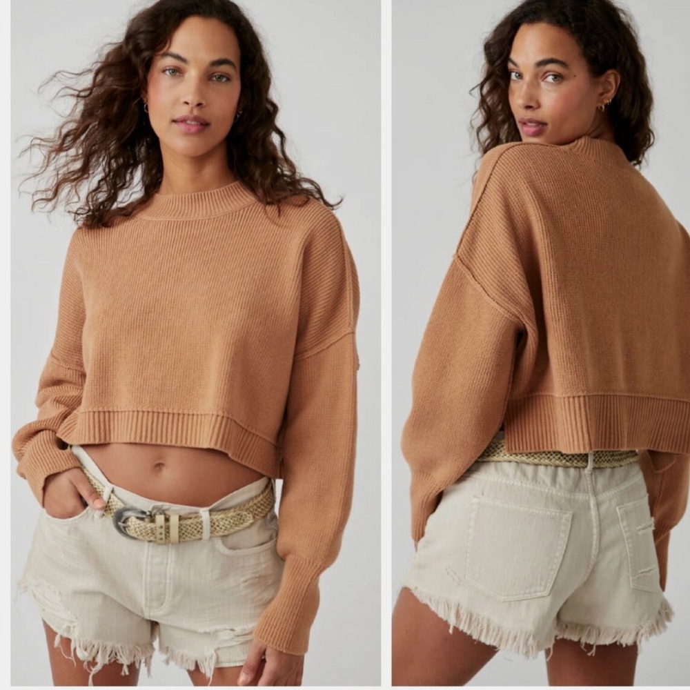 Free People Easy Street Crop pullover in Camel